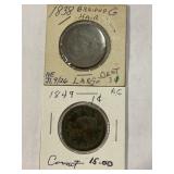 1838, 1849 large cents x2
