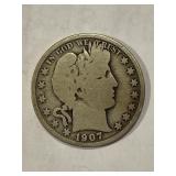 1907 Barber Silver Half Dollar VG