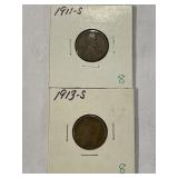 1911-S & 1913-S Semi Key Lincolns x2