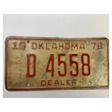 Oklahoma Dealer License Plate 1978