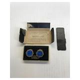 Vintage 1923 Kum A Part Cuff Links w/box blue enam