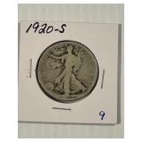 1920-S Silver Liberty  Walking Half Dollar