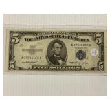 1953 Silver Cert Blue Seal 5 Dollar Bill XF/AU