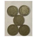 1892, 1903, 1908, 1911 &1912 V Nickels