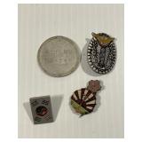 Japanese or Chinese Pins and Coin