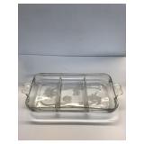 Old Relish Tray 3 Sections Etched Glass