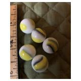 Green/yellow/white Ribboned Marbles 1/2" each Ex C