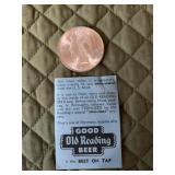 1924 UNC Silver Dollar W/Good Old Reading Beer Ad