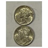 1943-P, 1944-P BU Mercury Dimesx2