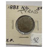 1883 V-Nickels No Cents Variety