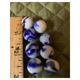 8-Blue/White Swirled Glass Marbles 1/2" ex cond