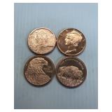 4 Different 1 Ounce Copper Rounds