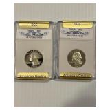 1992-S, 1993-S, SGS PR 70 CAM Silver Quarters x2
