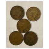 1892, 1893, 1901, 1902 & 1904 Indian Cents
