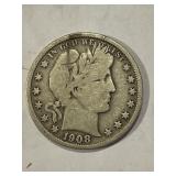 1908 Barber Silver Half Dollar VG