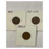 1909 Indian, 1909-P & 1909 VDB Lincoln Wheatx3