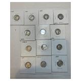 13 Different  Dated Mercury Silver Dimes