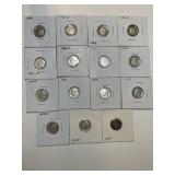15 Different Dated Roosie Silver Dimes