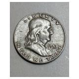 1958 D Franklin Silver Half Dollar