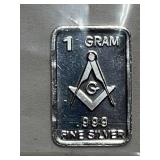1 Gram Masonic Silver Bar