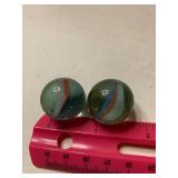 2 Orange-Blue-White Cats Eyes Marbles- 7/8"