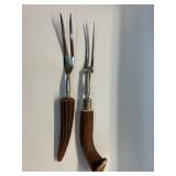 2 bone handle carving forks