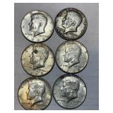 6 40% Silver Kennedy Half Dollars