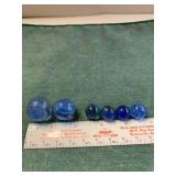 6 Blue Marbles-Cats Eye 1-1" Swirl, 1-7/8",4-1/2"