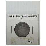 1855S Liberty Seated Quarter