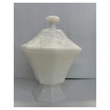 OLD 8 Sided Milk Glass Candy Dish w/lid
