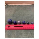 6 Blue Glazed Clay Marbles