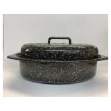 13" Black Graniteware Oval Roast Pan w/lid