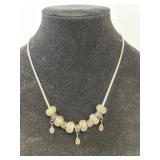 18" necklace hand painted beads sterling look