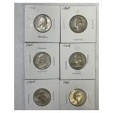 6-1964 Silver Washington Quarters
