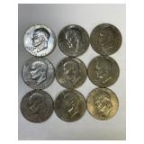 9 large Ike Bi-Centennial Dollar Coins