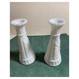 2 Milkwhite bud vases 5 7/8" high