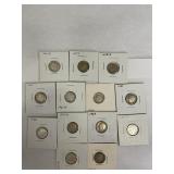 13 different dated Rosie Silver Dimes