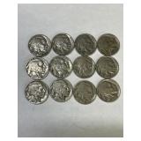 12 Full Date Buffalo Nickels