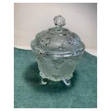 Clear Glass Footed Candy Dish Jeanette w/lid harve
