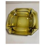Vintage Amber Glass Large Square Ashtray 8" heavy