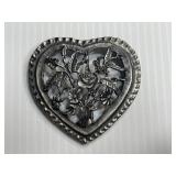 Vintage Pewter Heart With Roses Paper Weight