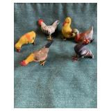 6 Farm Birds Vintage Clay, Metal Feet