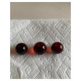 3 Ruby Red Glass Marbles 7/8"