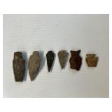 Six Prehistoric Arrowheads