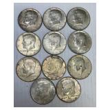 11 40% Silver Kennedy Half Dollars