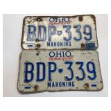 2-Ohio Mahoning License Plates Match Set