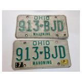 2-Ohio Mahoning License Plates Match Set