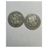 1866 Full Liberty & 1867 III Cent Coins