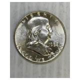 1958 D BU Prooflike Franklin Silver Half Dollar