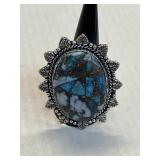 Ring Size 9 German Silver-Turquoise